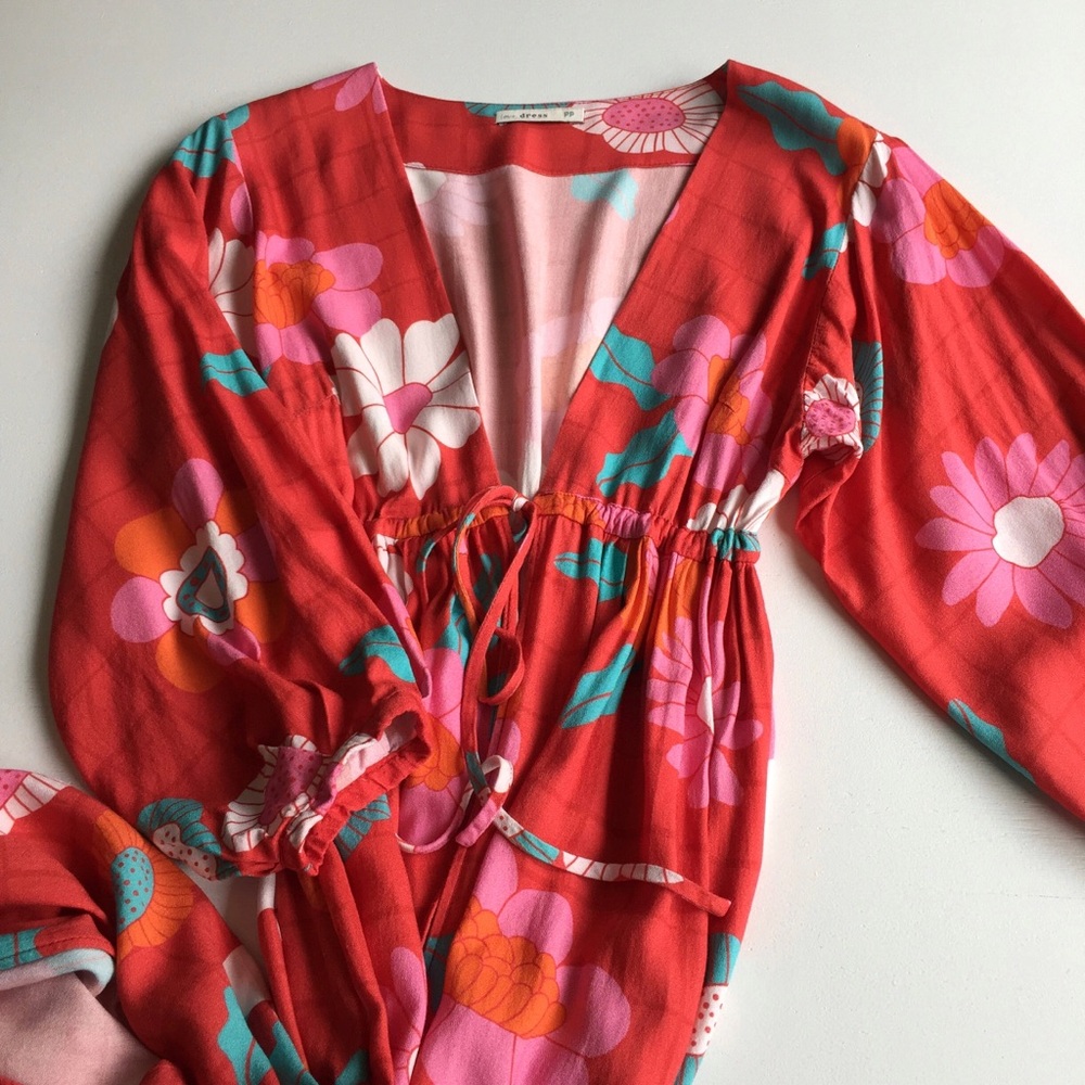 Red Floral Open Front Cover Up Duster Size PP (0-2) - Picture 3 of 8